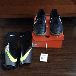 Nike size 13 davinho soccer shoes and shin guards